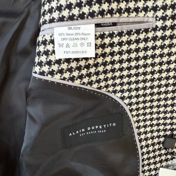 Alain Dupetit Blazer 2 Button Suit Coat Men 38L Black White Herringbone NWT - Picture 11 of 11